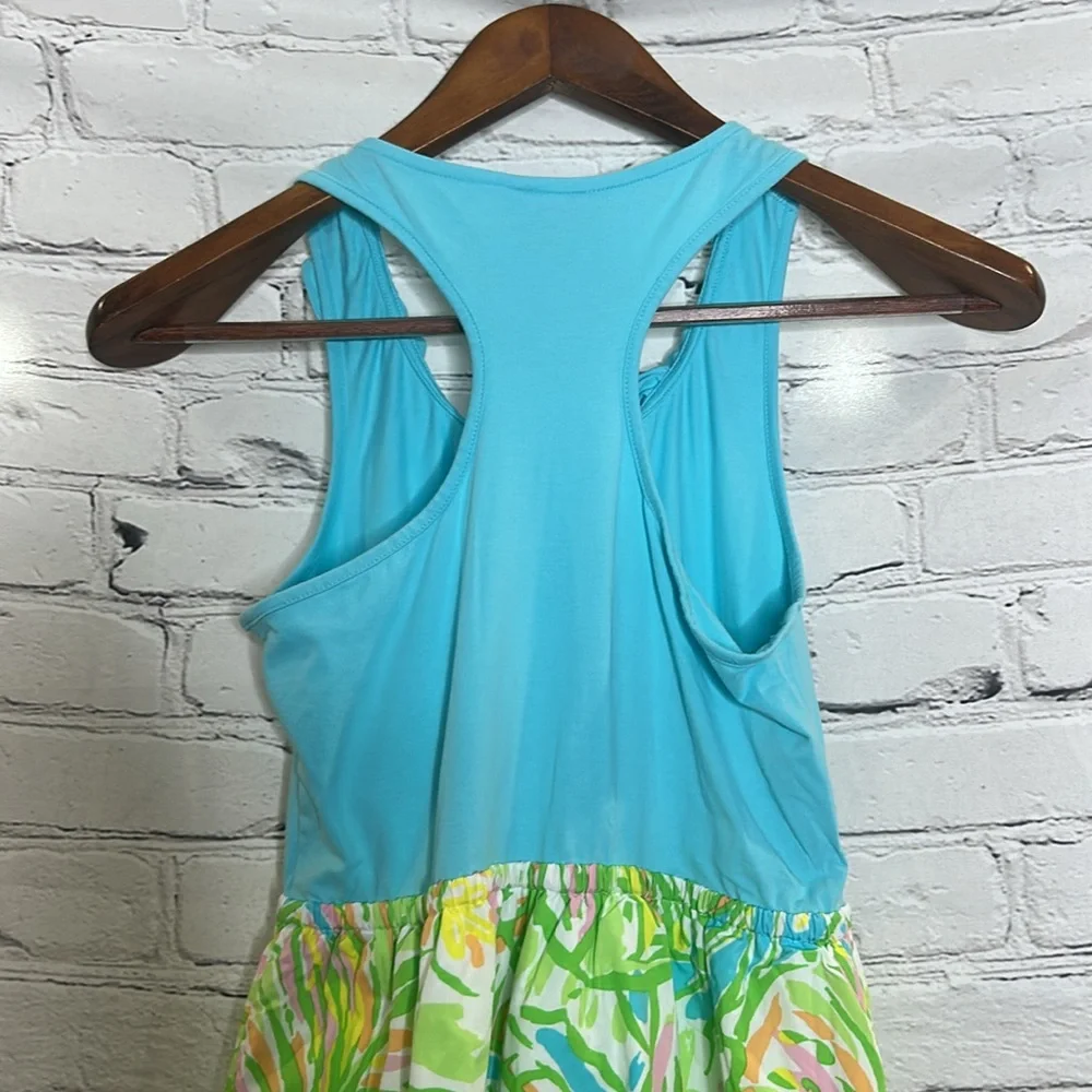 Lilly Pulitzer Sleeveless Blue Green Floral Skirt Dress Size 14